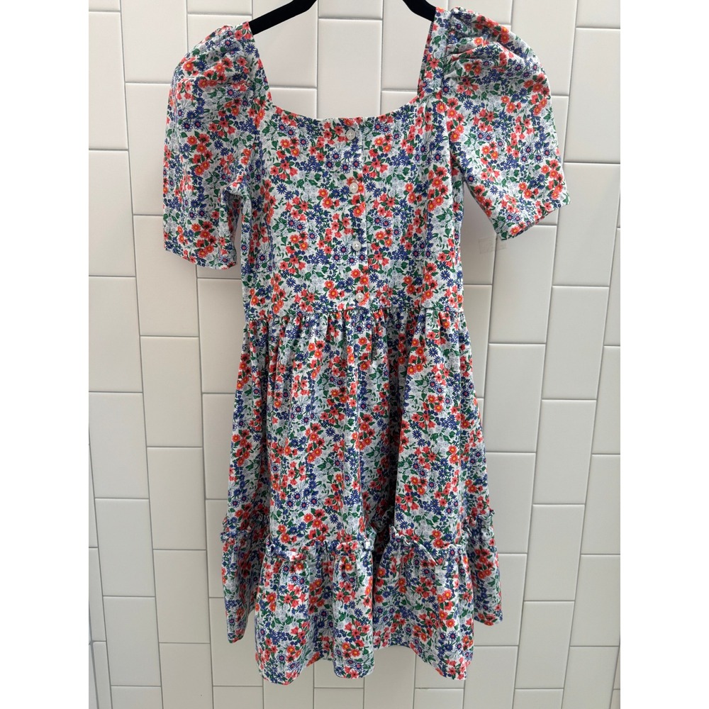 Janie and Jack Girls Floral Puff Sleeve Tiered Jersey Dress Size 8 Orange Blue